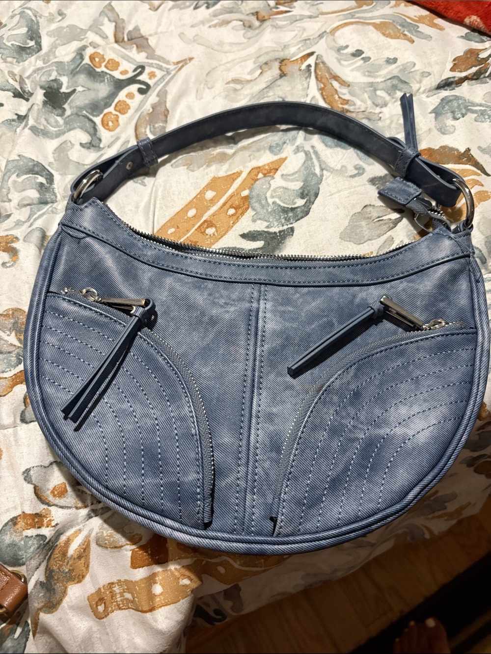 Aldo Denim Blue Crescent Shoulder Bag